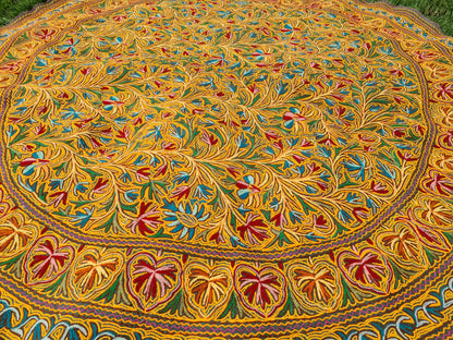 Large wool rug 10ft round rug "Himalayan Jewel" traditional Namda - boho Mandala rug, felted wool - Amazing floral embroidery | bohemian bedroom