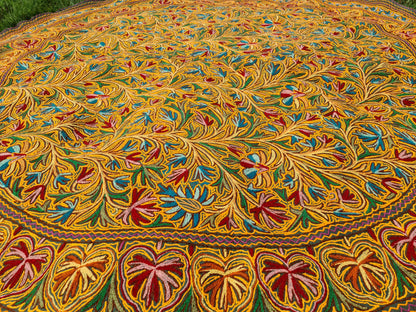 Large wool rug 10ft round rug "Himalayan Jewel" traditional Namda - boho Mandala rug, felted wool - Amazing floral embroidery | bohemian bedroom - The Shanti Home