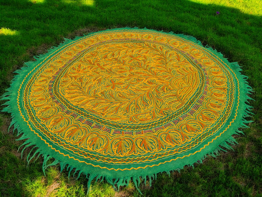 Kashmiri Namda rug 6ft - Mandala wool rug - boho area rug handfelted and embroidered - The Shanti Home