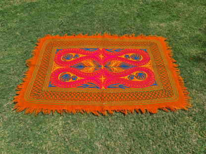 Felted wool rug Kashmiri "Namda" colorful floral rug | embroidered soft wool bedroom rug