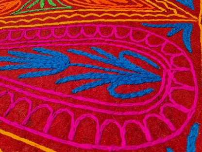 Felted wool rug Kashmiri "Namda" colorful floral rug | embroidered soft wool bedroom rug Hippie floor carpet