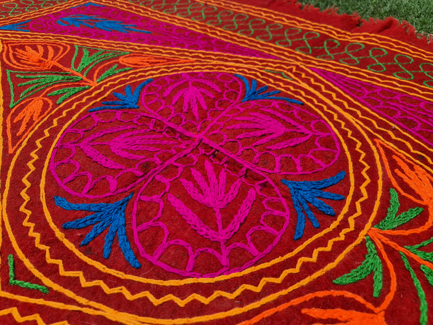 Felted wool rug Kashmiri "Namda" colorful floral rug | embroidered soft wool bedroom rug Hippie floor carpet