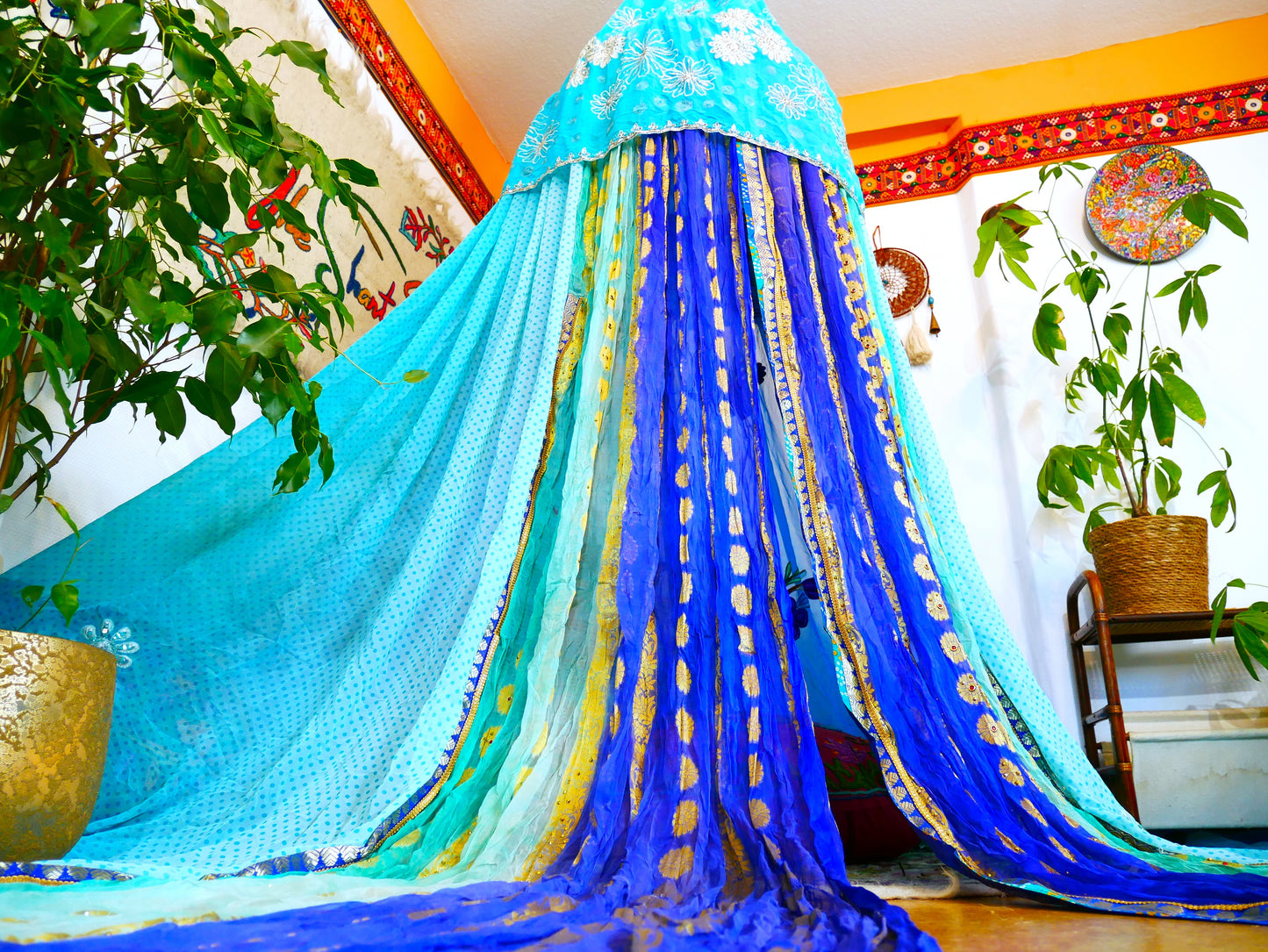 Saree canopy - indoor tent - bed canopy | bohemian wedding backdrop | Indian Hippie decor - floor seating area | meditation room - glamping