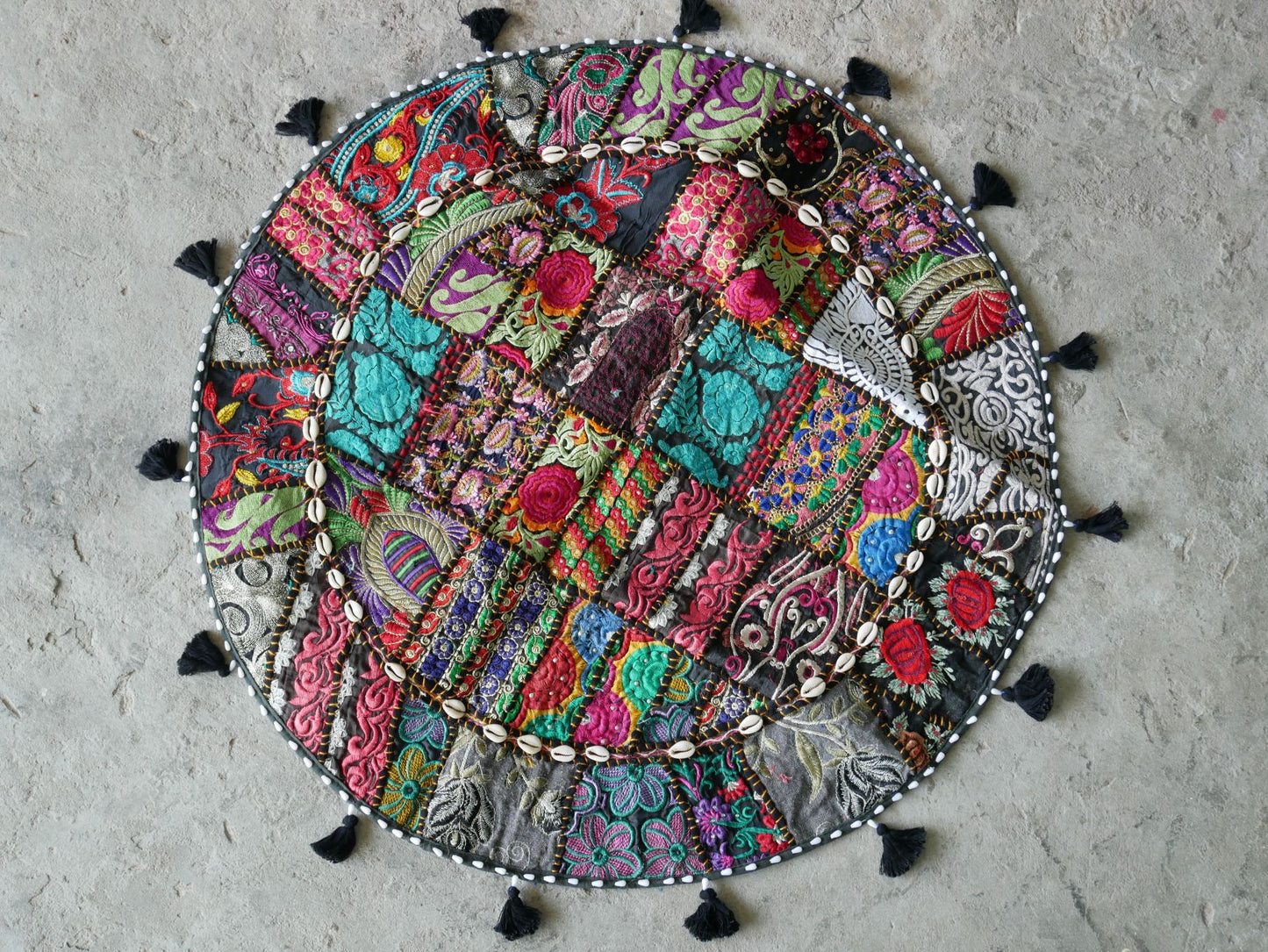 Patchwork floor pillow cover - colorful meditation cushion - Indian boho style floor seating.