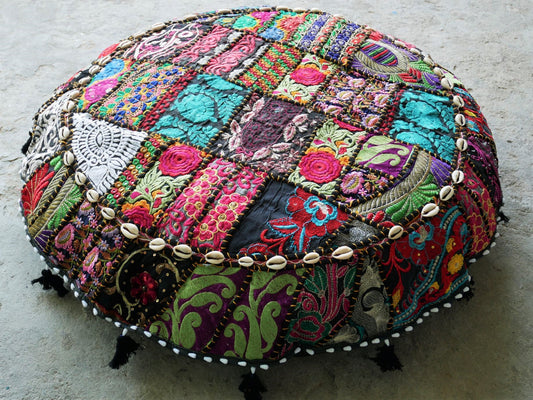 Patchwork floor pillow cover - colorful meditation cushion - Indian boho style floor seating.