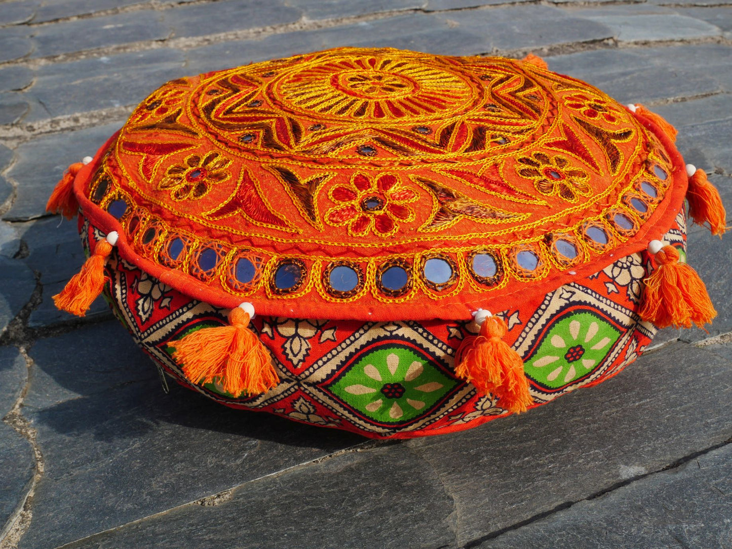 Meditation cushion - embroidery floor pillow - Indian floor seating and hippie decor COVER ONLY