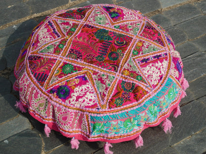 Patchwork floor pillow cover - colorful meditation cushion - Indian boho style floor seating.