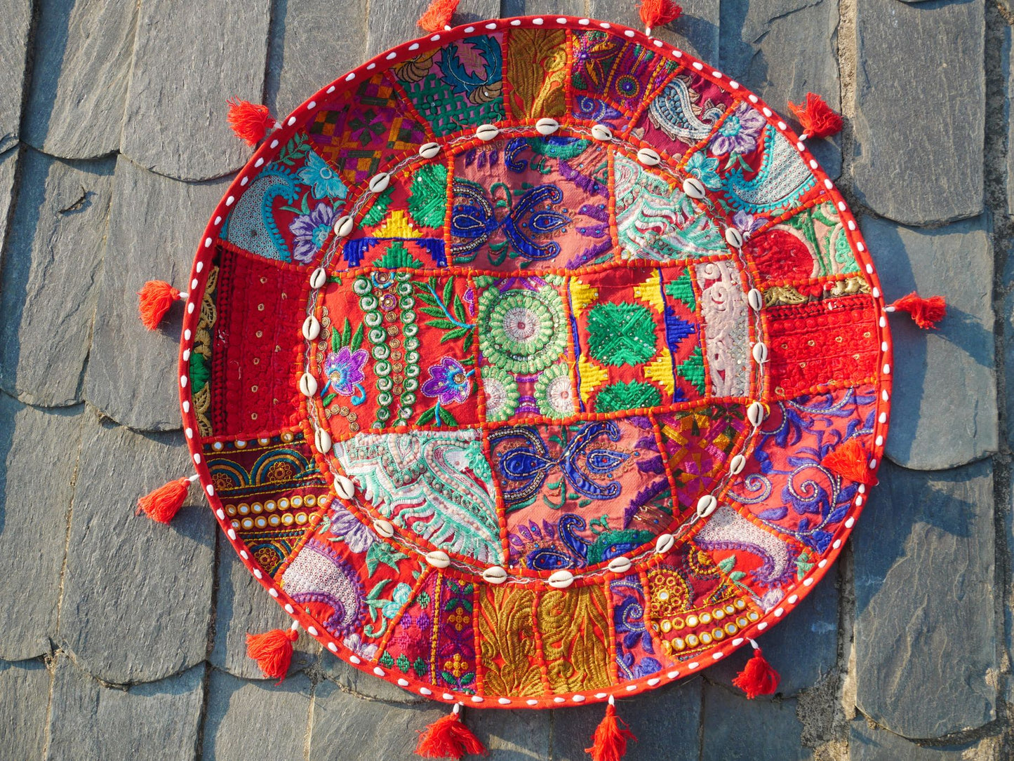 Patchwork floor pillow - Meditation cushion cover - Indian floor seating Boho pillow