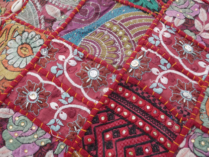 Red patchwork floor pillow cover 24" large floor cushion cover - Indian boho stlye floor seating