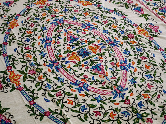 Hand embroidered Kashmiri bedspread - colorful crewel embroidery - large boho bed throw - The Shanti Home