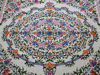 Hand embroidered Kashmiri bedspread - colorful crewel embroidery - large boho bed throw