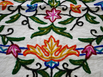 Hand embroidered Kashmiri bedspread - colorful crewel embroidery - large boho bed throw