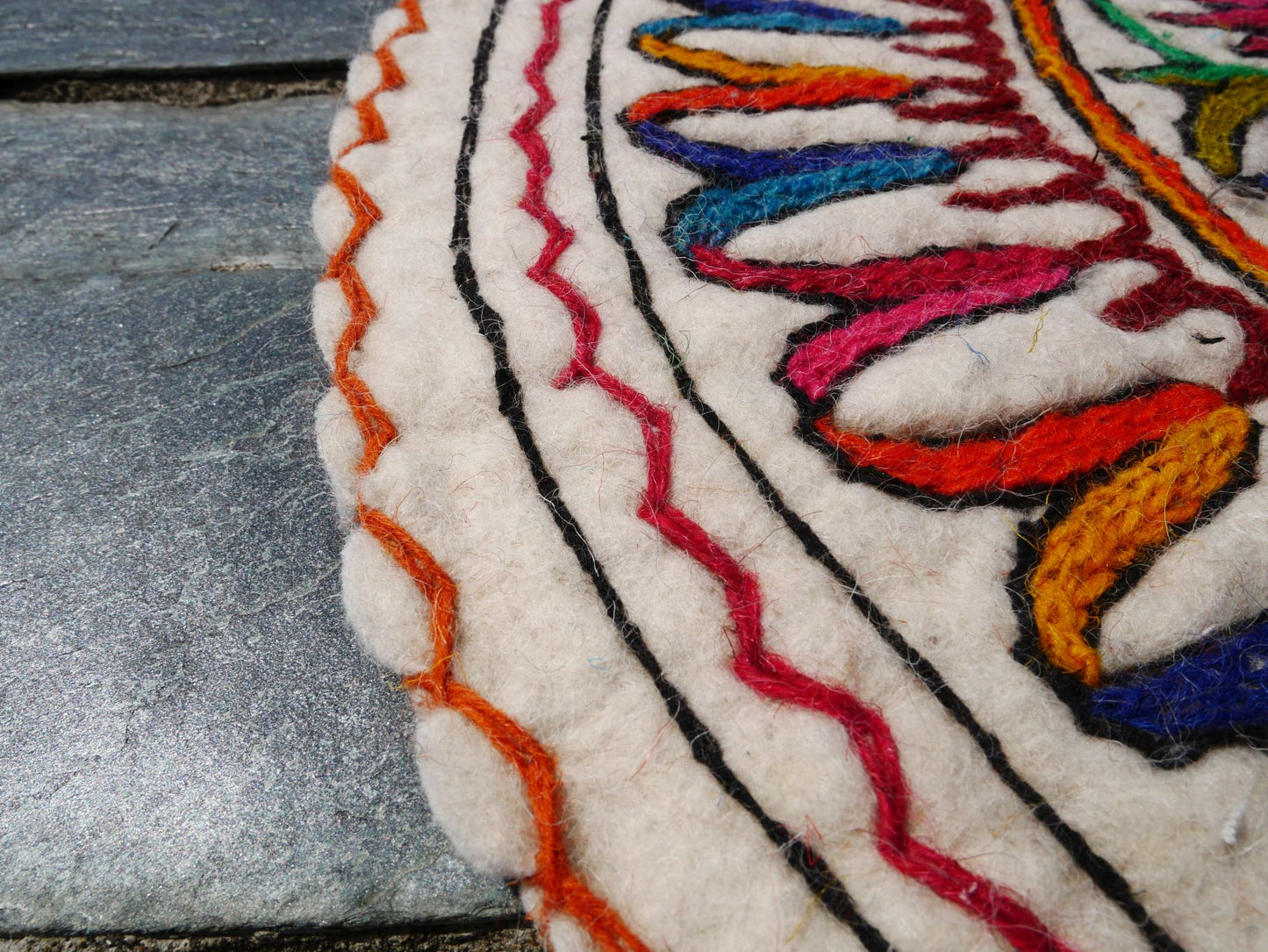 Namda meditation mat - hand felted and embroidered floor seat pad - Hippie style home decor gift