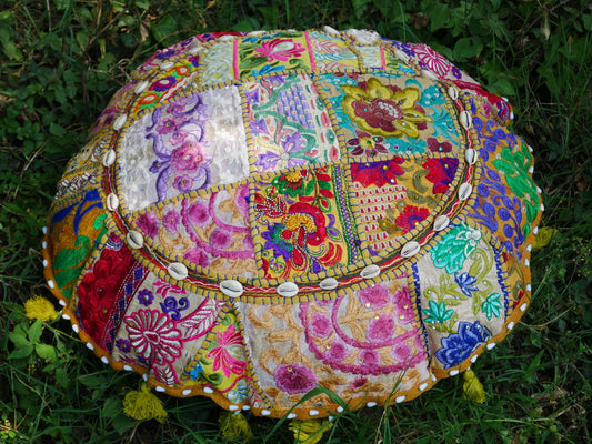 Boho floor pillow "Masala" Meditation cushion cover - Indian floor seating patchwork pillow