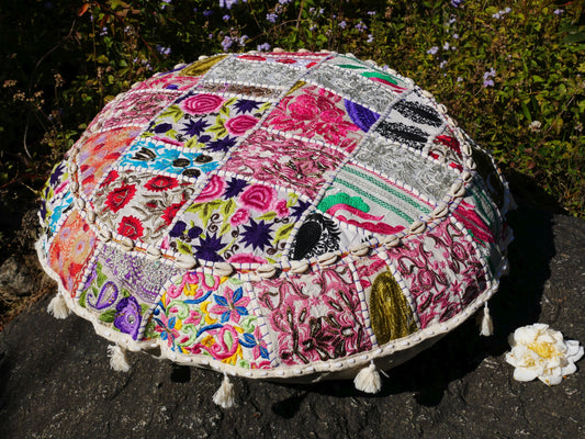 Patchwork floor pillow cover - colorful meditation cushion - Indian boho style floor seating.