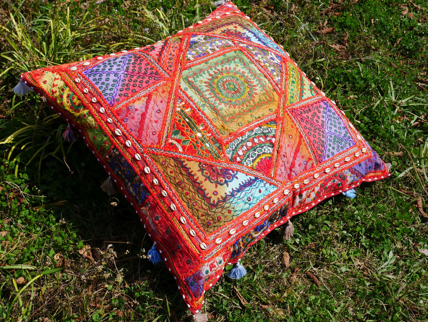 Square floor pillow - meditation cushion | "Desert Flower" decorative pillow | Indian pouf cushion | boho hippie decor | Cover only