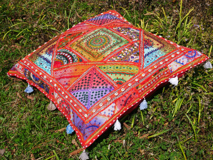 Square floor pillow - meditation cushion | "Desert Flower" decorative pillow | Indian pouf cushion | boho hippie decor | Cover only