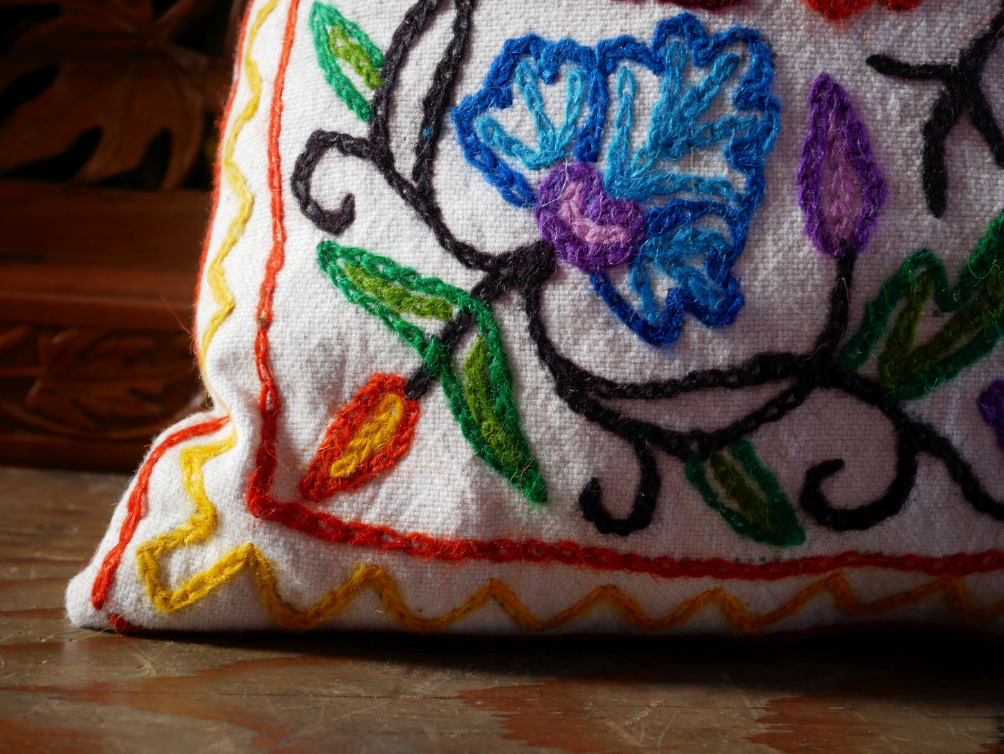 Colorful Kashmiri Crewel Pillow Covers: Handcrafted by Artisans  16x16 inches - The Shanti Home