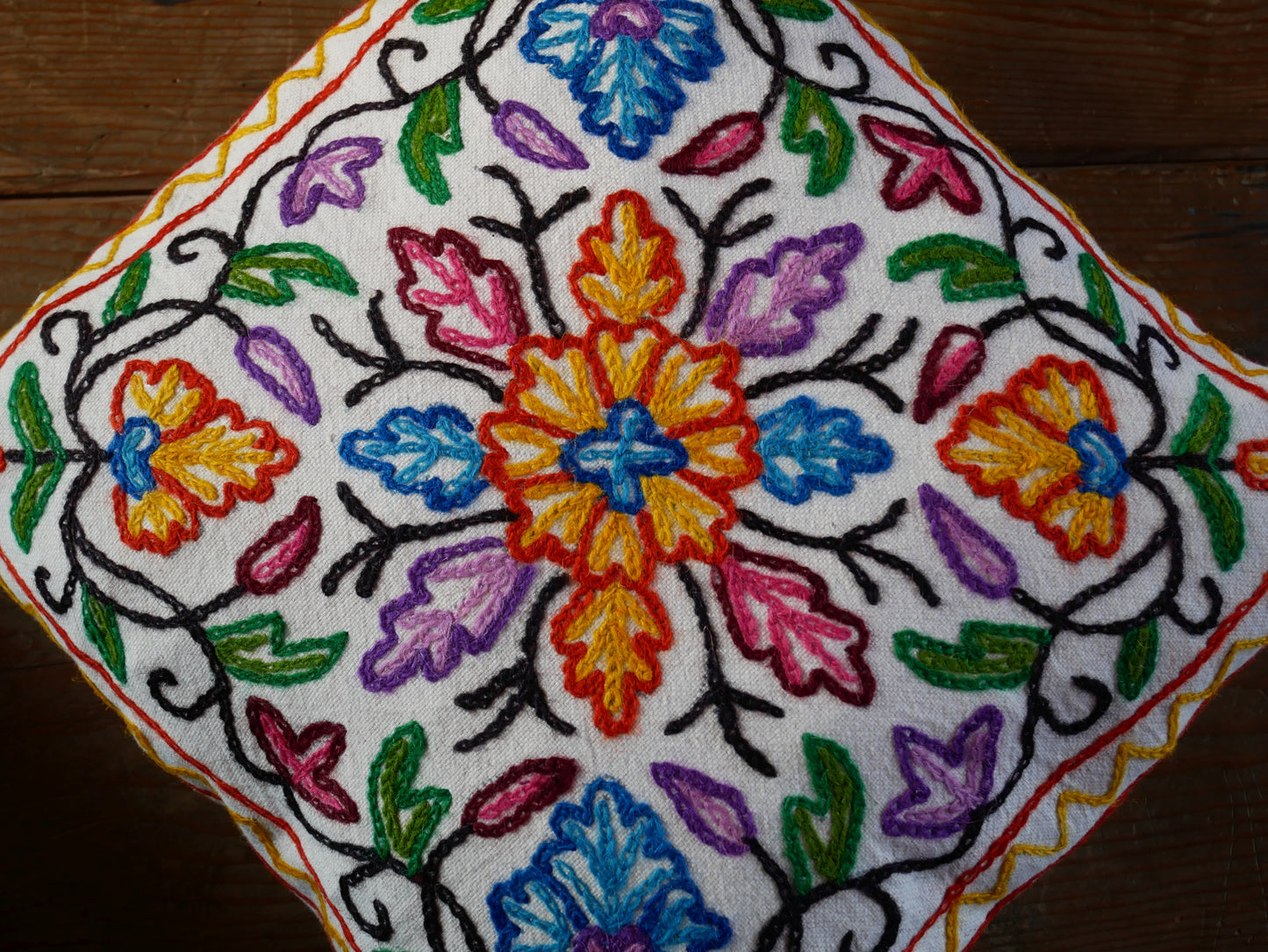 Colorful Kashmiri Crewel Pillow Covers: Handcrafted by Artisans  16x16 inches