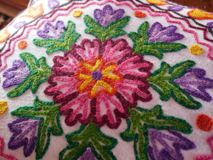 Embroidered floor cushion cover | boho throw pillow "Mountain Flower" | meditation cushion from Kashmir Cover only