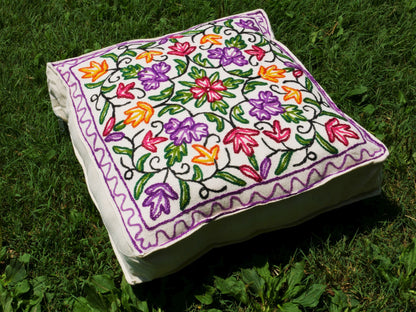 Kashmiri Meditation cushion - square floor pillow "Hand embroidered 18" floor cushion cover