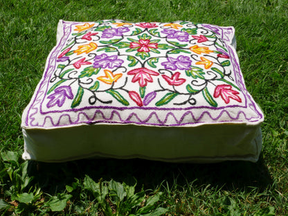 Kashmiri Meditation cushion - square floor pillow "Hand embroidered 18" floor cushion cover