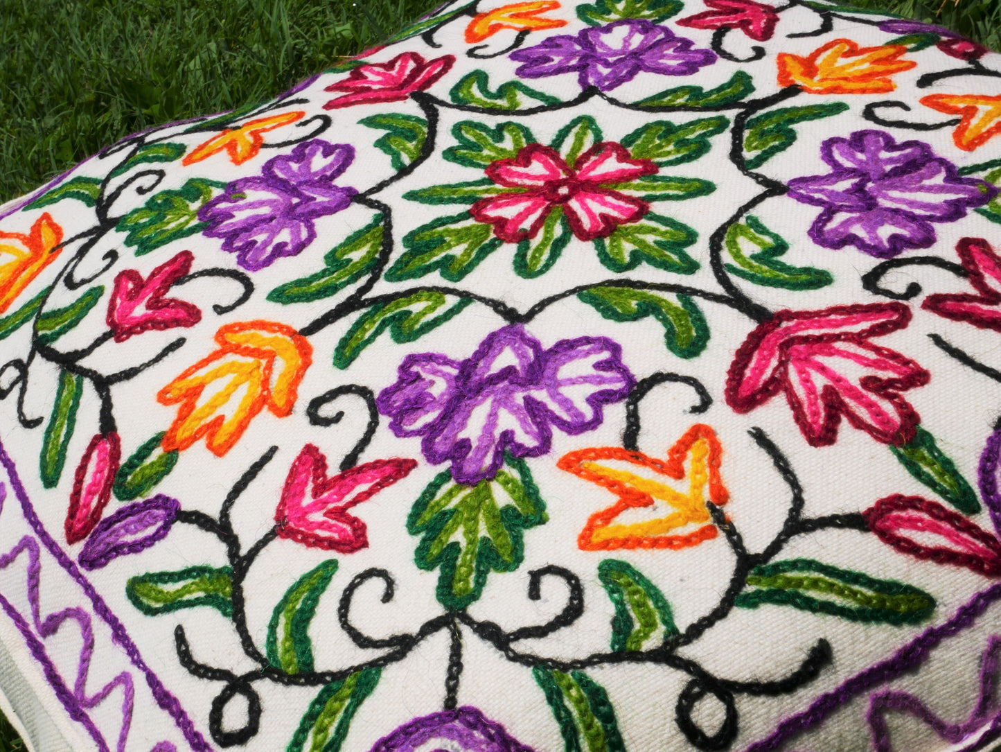 Kashmiri Meditation cushion - square floor pillow "Hand embroidered 18" floor cushion cover