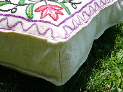 Kashmiri Meditation cushion - square floor pillow "Hand embroidered 18" floor cushion cover