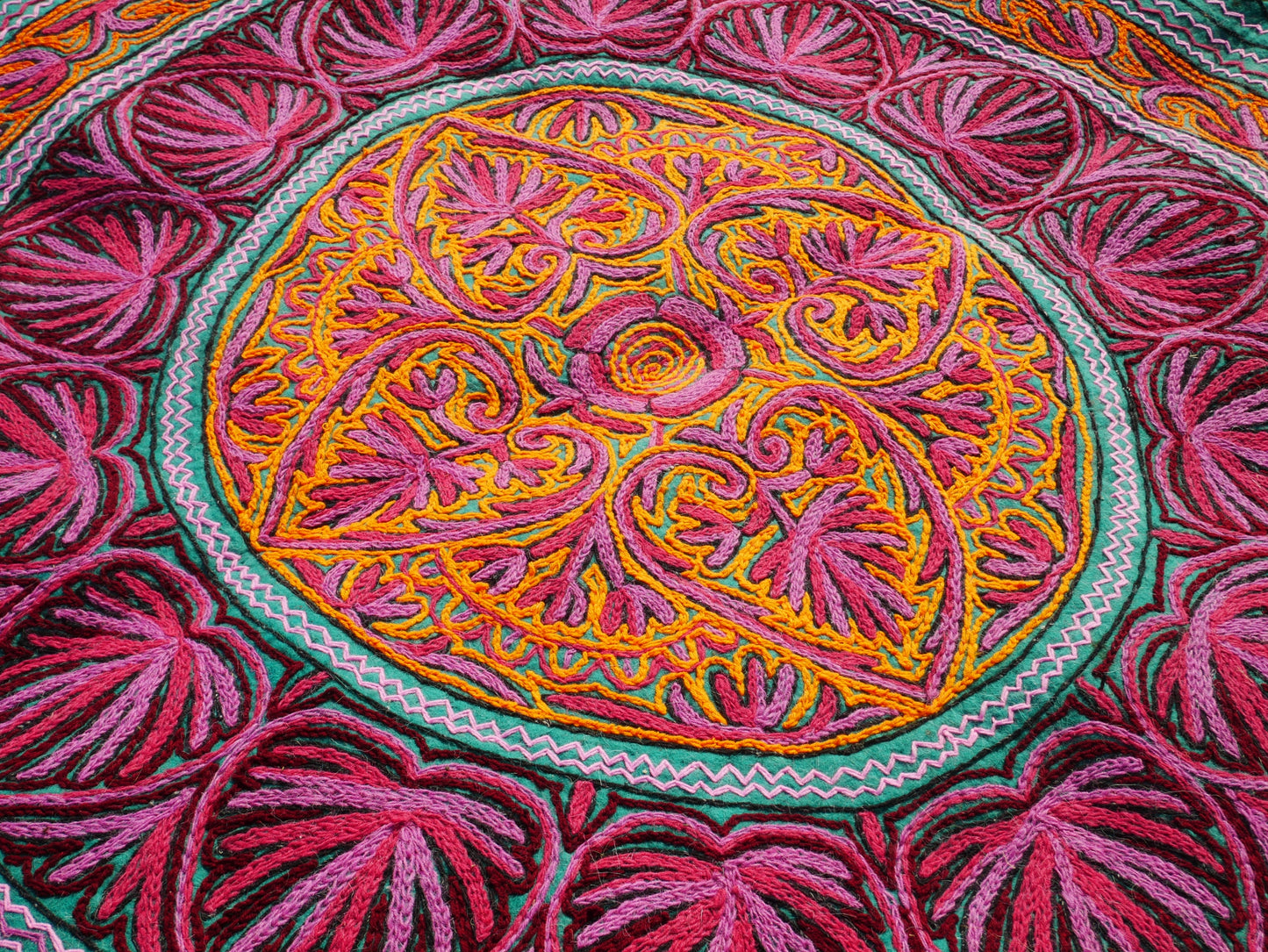 Kashmiri Namda Teppich 5ft - Mandala Wollteppich - Boho-Teppich handgefilzt und bestickt