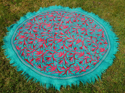 Kashmiri Namda rug 5ft - Mandala wool rug - boho area rug handfelted and embroidered