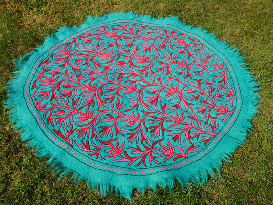 Kashmiri Namda Teppich 5ft - Mandala Wollteppich - Boho-Teppich handgefilzt und bestickt