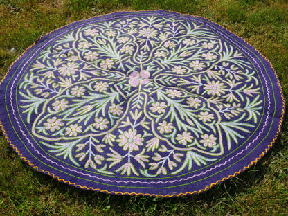 Kashmiri Namda Teppich 5ft - Mandala Wollteppich - Boho-Teppich handgefilzt und bestickt