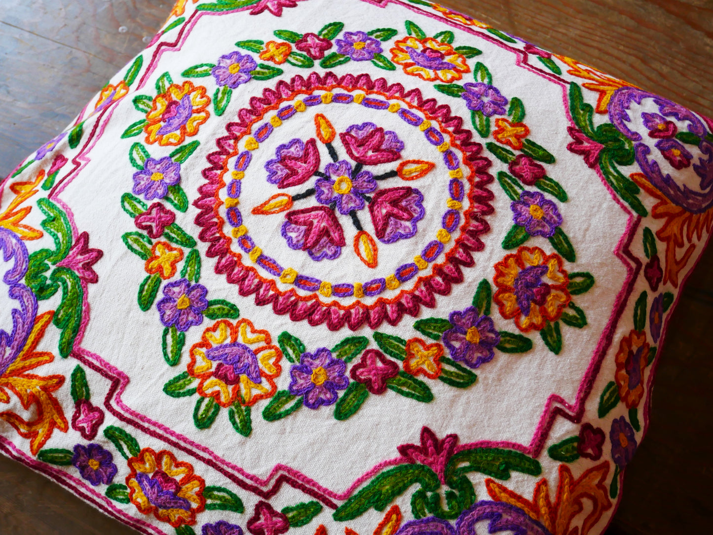 Kashmiri large pillow "Shanti" 24" cushion cover | For floor seating spaces hand embroidered - Cover only