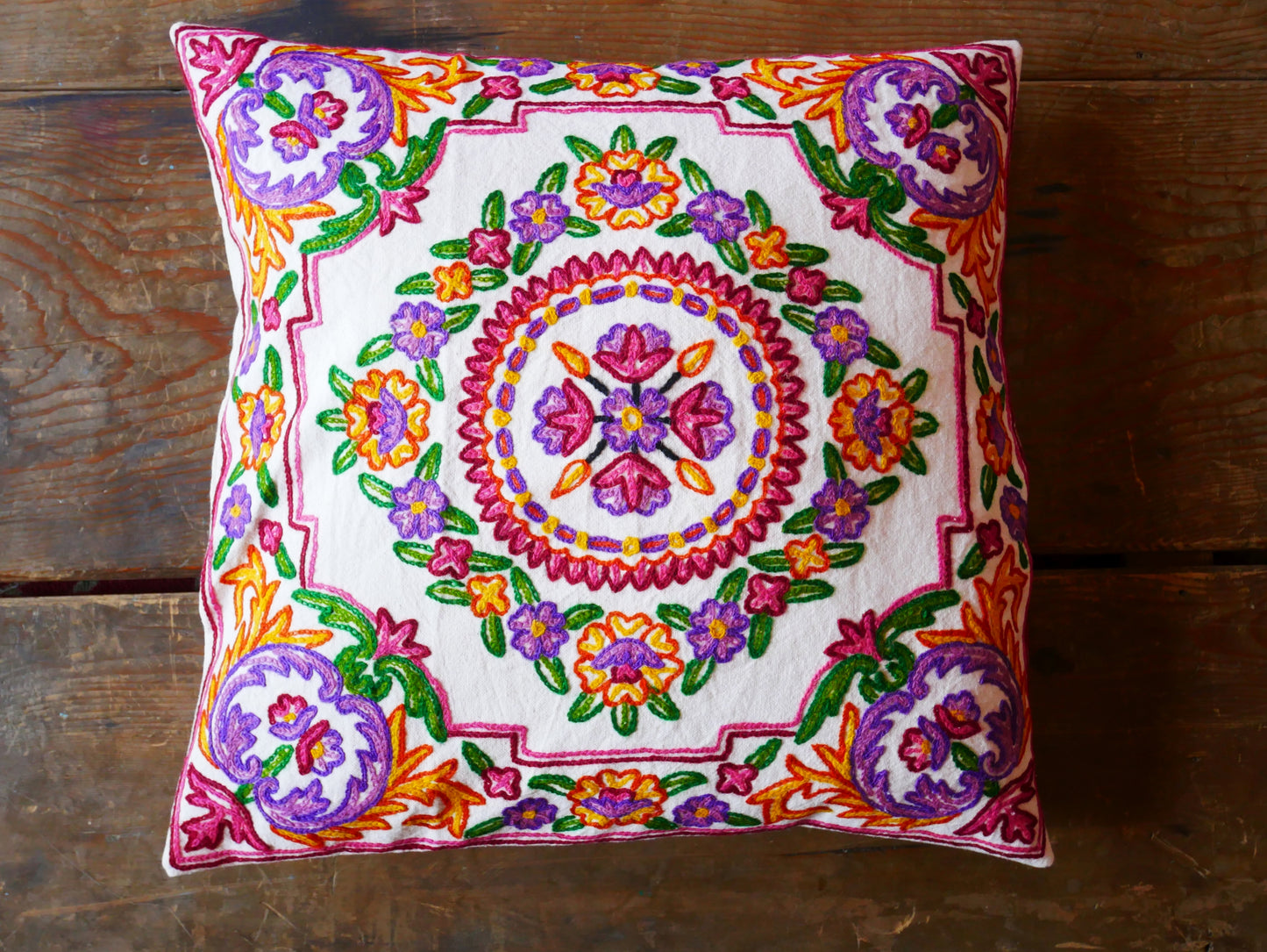 Kashmiri large pillow "Shanti" 24" cushion cover | For floor seating spaces hand embroidered - Cover only