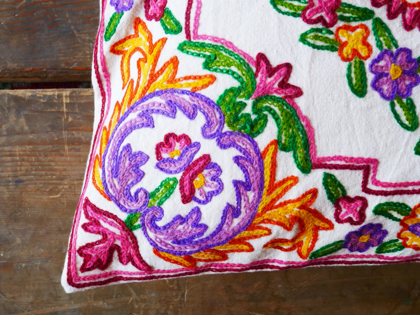 Kashmiri large pillow "Shanti" 24" cushion cover | For floor seating spaces hand embroidered - Cover only