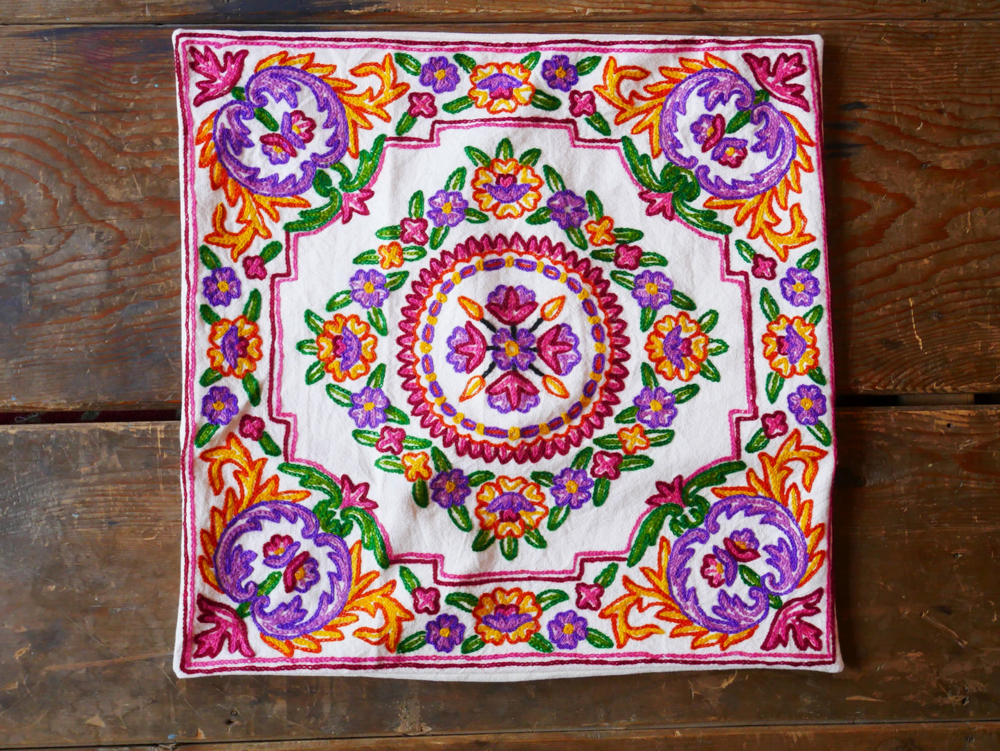 Kashmiri large pillow "Shanti" 24" cushion cover | For floor seating spaces hand embroidered - Cover only