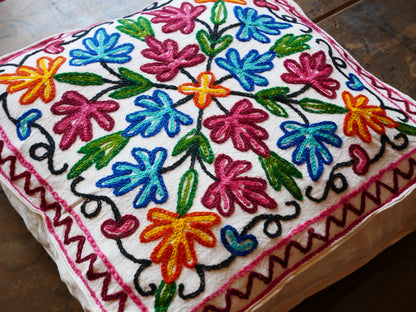 Embroidery floor cushion cover 18" Kashmiri boho throw pillow | meditation cushion from Kashmir Cover only