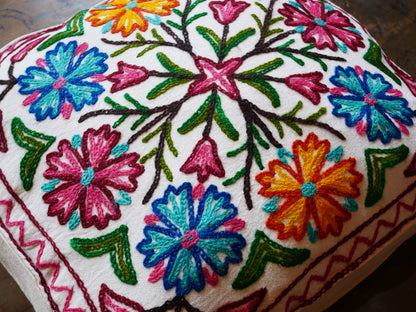 Embroidery floor cushion cover 18" Kashmiri boho throw pillow | meditation cushion from Kashmir Cover only