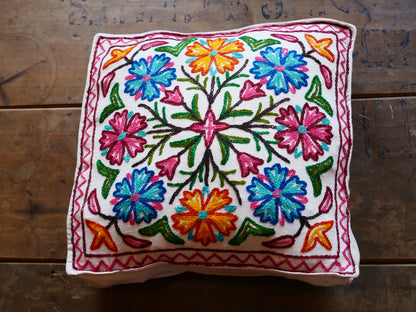 Embroidery floor cushion cover 18" Kashmiri boho throw pillow | meditation cushion from Kashmir Cover only