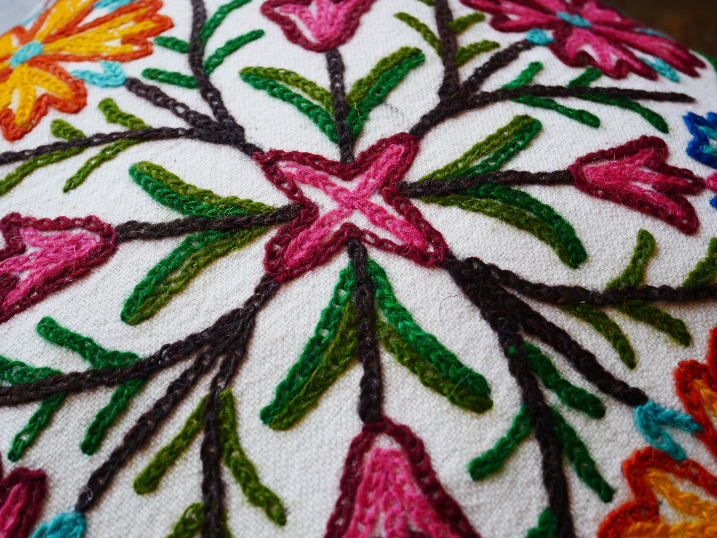 Embroidery floor cushion cover 18" Kashmiri boho throw pillow | meditation cushion from Kashmir Cover only