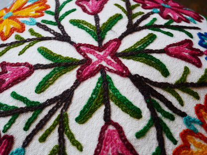 Embroidery floor cushion cover 18" Kashmiri boho throw pillow | meditation cushion from Kashmir Cover only