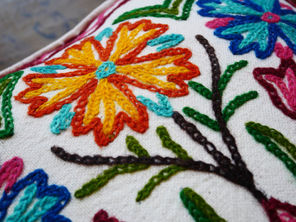 Embroidery floor cushion cover 18" Kashmiri boho throw pillow | meditation cushion from Kashmir Cover only