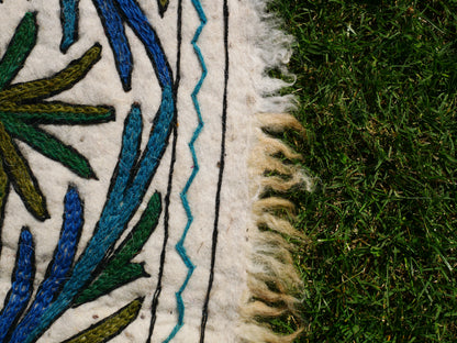 Hand felted rug - mandala embroidery 6ft | Kashmiri "Namda" traditional handmade wool rug | persian floral design | colorful bohemian style
