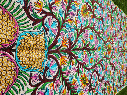 Hand felted and embroidered Namda 6x12' | boho area rug - colorful Kashmiri floor rug | Himalayan wool - Flower Tree of life Design