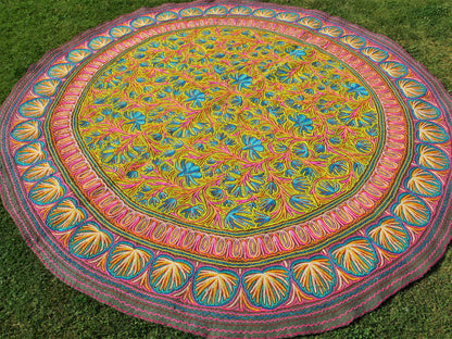 Large wool rug 10ft round rug "Himalayan Jewel" traditional Namda - boho Mandala rug, felted wool - Amazing floral embroidery | bohemian bedroom