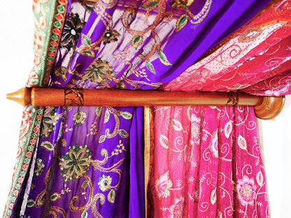 Boho bed canopy - custom made saree canopy frame with handcrafted walnut wood rods | bed curtains - meditation space (Copy)