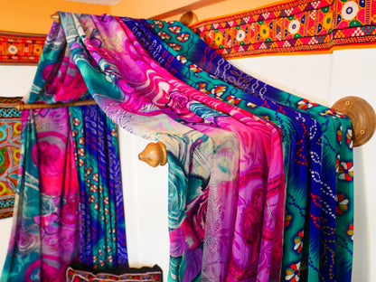 Boho bed canopy - custom made saree canopy frame with handcrafted walnut wood rods | bed curtains - meditation space