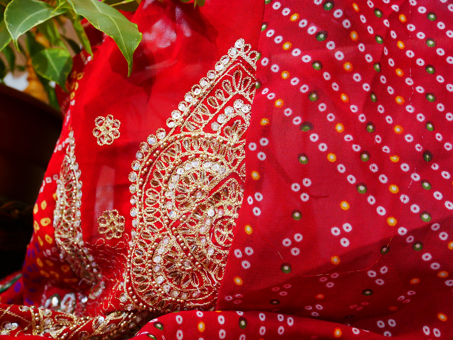 Maharani red curtain - Indian vintage saree patchwork curtains