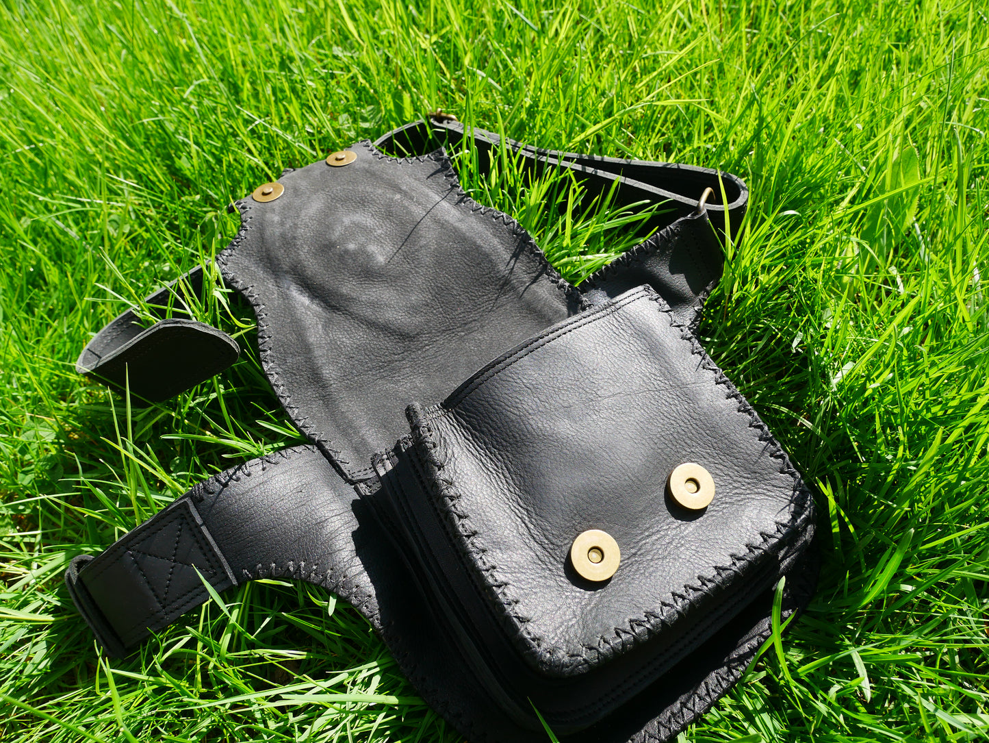 Handmade leather hip bag - waist bag with real gem stone and hook closure