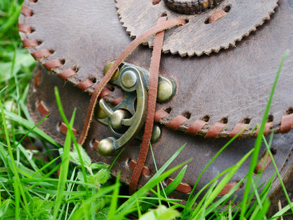 Handmade festival leather belt bag - hip bag - waist bag with semi precious stone and hook closure